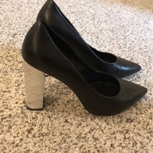 Michael kors black and chrome heels
